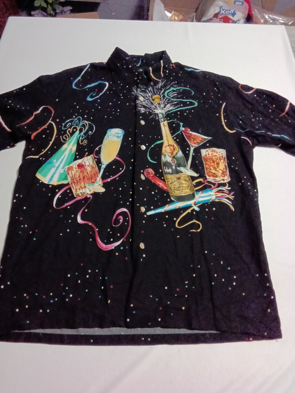 Tori Richard Black Party Print Button-Down Shirt with Multicolor Cocktail Motifs